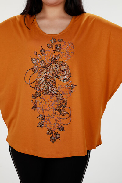 Wholesale Women's Blouse With Tiger and Flower Figured Stones - 78840 | KAZEE - 6