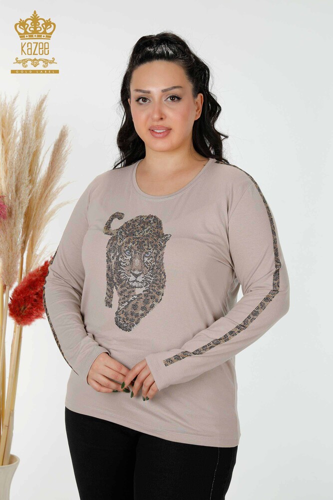 Wholesale Women's Blouse Tiger Pattern Mink - 79050 | KAZEE - 1