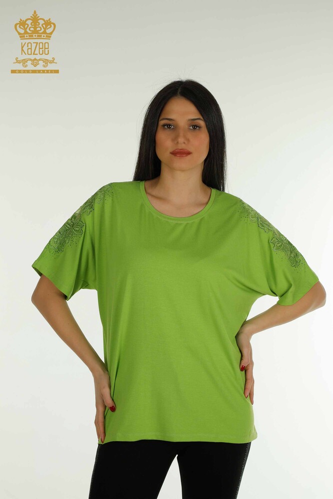 Wholesale Women's Blouse - Tulle Detailed - Green - 79390 | KAZEE - 1