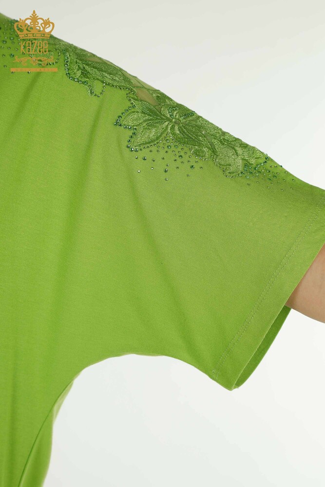 Wholesale Women's Blouse - Tulle Detailed - Green - 79390 | KAZEE - 4