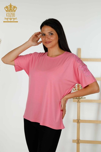 Wholesale Women's Blouse - Tulle Detailed - Pink - 79390 | KAZEE 