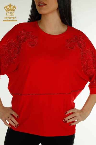 Wholesale Women's Blouse Tulle Detailed Red - 79051 | KAZEE - 2