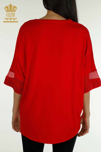 Wholesale Women's Blouse - Tulle Detailed - Red - 79298 | KAZEE - 10