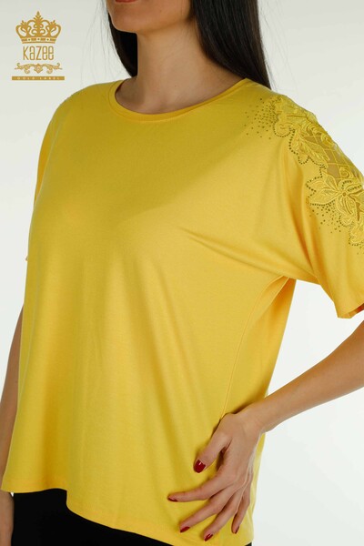 Wholesale Women's Blouse - Tulle Detailed - Saffron - 79390 | KAZEE - 2