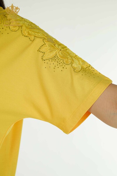 Wholesale Women's Blouse - Tulle Detailed - Saffron - 79390 | KAZEE - 4