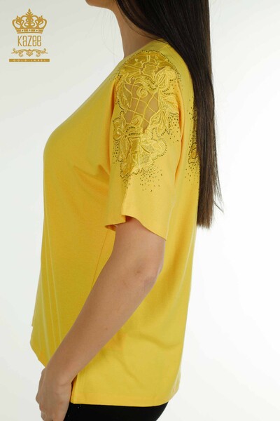 Wholesale Women's Blouse - Tulle Detailed - Saffron - 79390 | KAZEE - 5