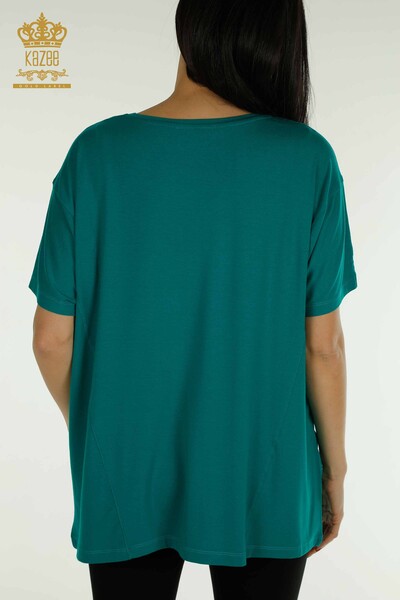 Wholesale Women's Blouse - Two Pockets - Short Sleeve - Green - 79293 | KAZEE - 6