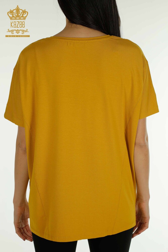 Wholesale Women's Blouse - Two Pockets - Short Sleeve - Saffron - 79293 | KAZEE - 7