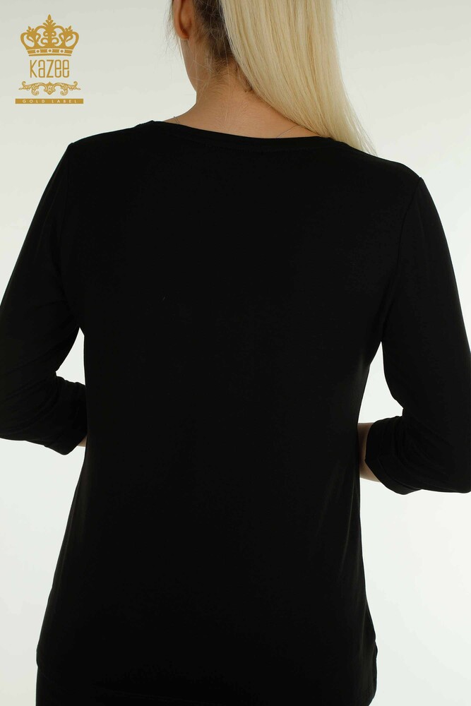 Wholesale Women's Blouse - V Neck - Black - 79309 | KAZEE - 11