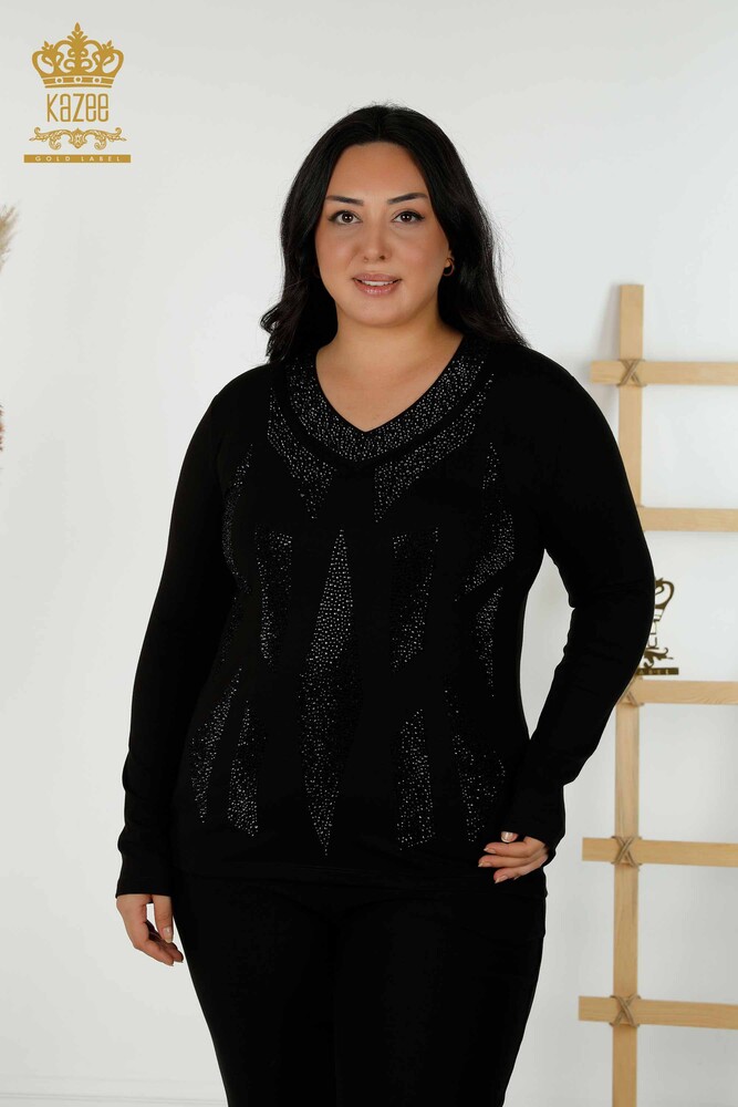 Wholesale Women's Blouse V Neck Black - 79373 | KAZEE - 1