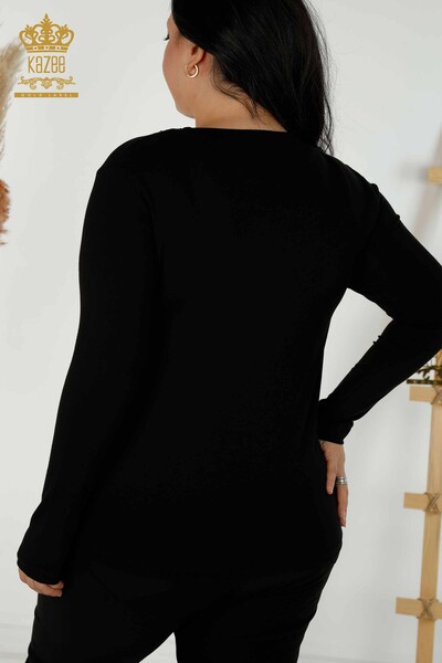 Wholesale Women's Blouse V Neck Black - 79373 | KAZEE - 6