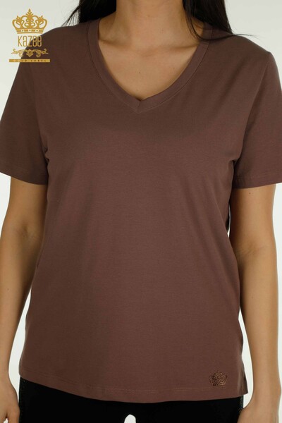 Kazee - Wholesale Women's Blouse V Neck Brown - 79564 | KAZEE (1)