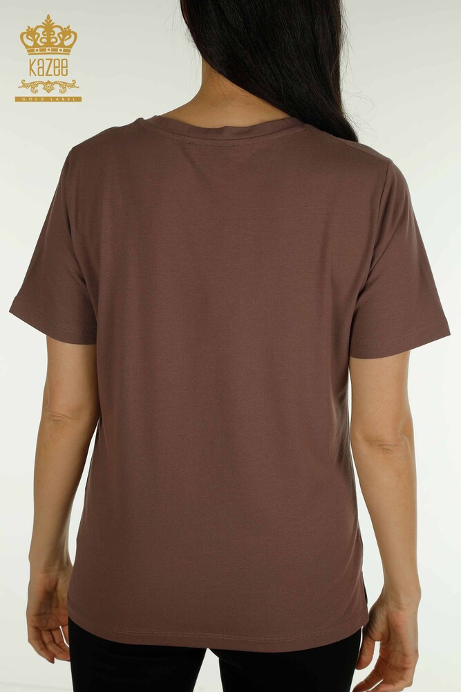 Wholesale Women's Blouse V Neck Brown - 79564 | KAZEE - 7