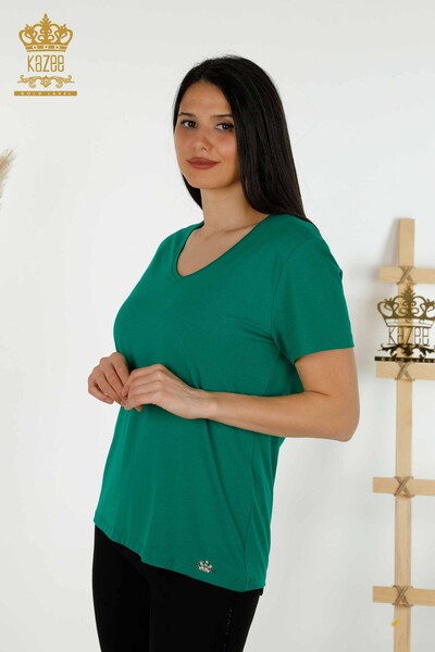 Wholesale Women's Blouse - V Neck - Green - 79179 | KAZEE 