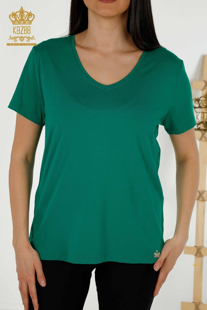 Wholesale Women's Blouse - V Neck - Green - 79179 | KAZEE - 2