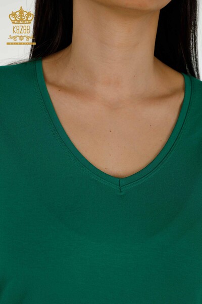 Wholesale Women's Blouse - V Neck - Green - 79179 | KAZEE - 3