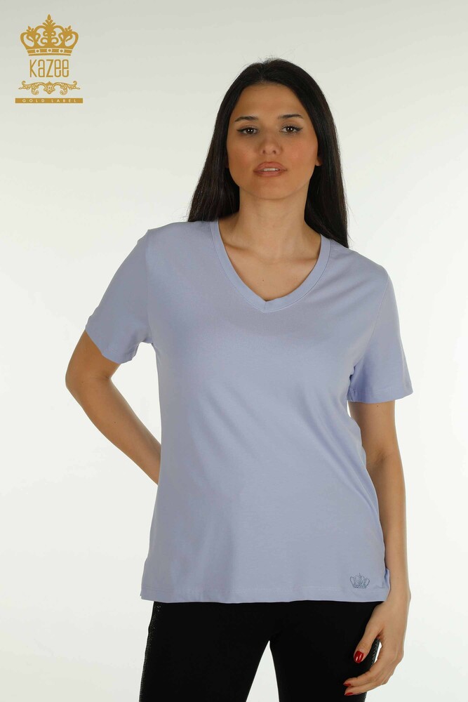 Wholesale Women's Blouse V Neck Lilac - 79564 | KAZEE - 1