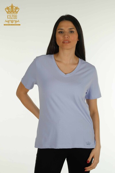 Kazee - Wholesale Women's Blouse V Neck Lilac - 79564 | KAZEE