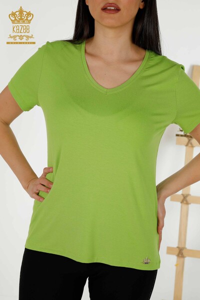 Wholesale Women's Blouse - V Neck - Pistachio Green - 79179 | KAZEE - 2