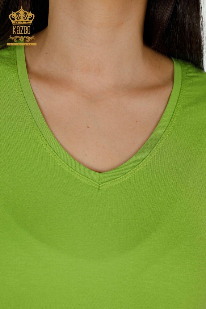 Wholesale Women's Blouse - V Neck - Pistachio Green - 79179 | KAZEE - 3