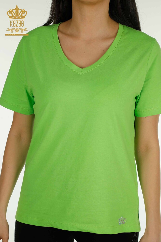 Wholesale Women's Blouse V Neck Pistachio Green - 79564 | KAZEE - 2