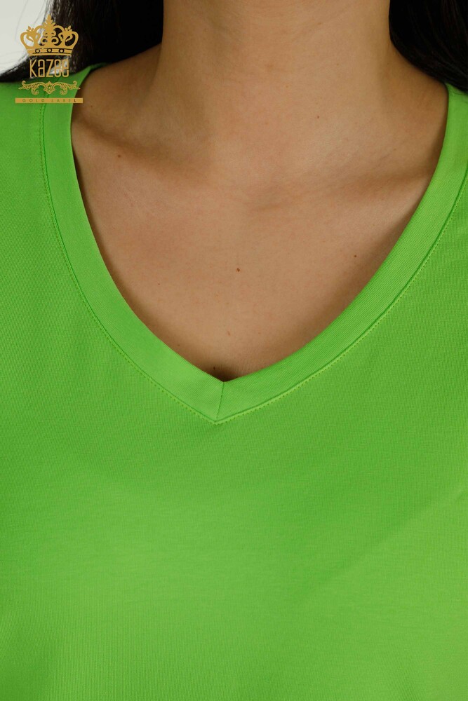 Wholesale Women's Blouse V Neck Pistachio Green - 79564 | KAZEE - 3