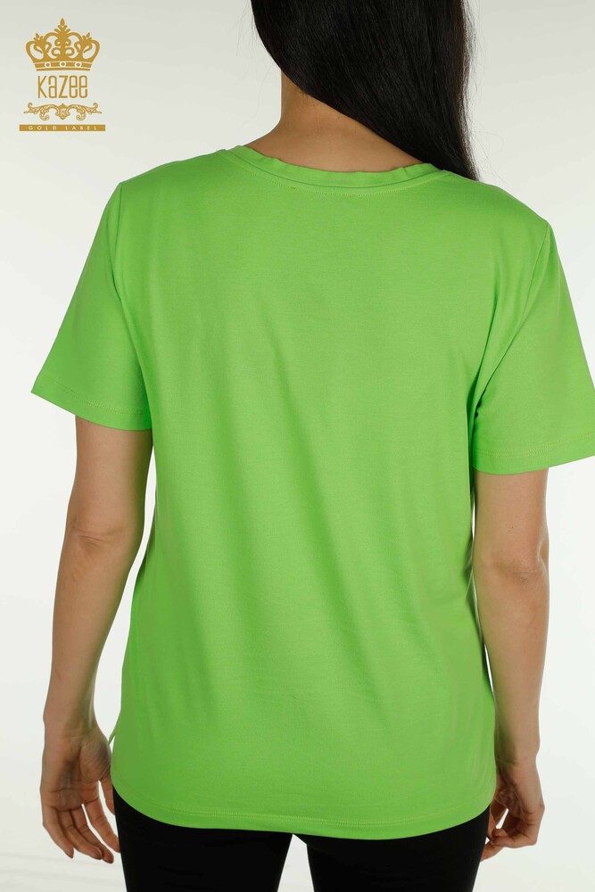 Wholesale Women's Blouse V Neck Pistachio Green - 79564 | KAZEE - 7