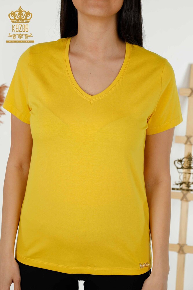 Wholesale Women's Blouse - V Neck - Yellow - 79179 | KAZEE - 2