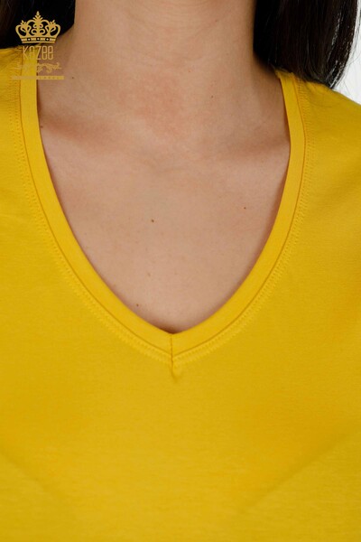 Wholesale Women's Blouse - V Neck - Yellow - 79179 | KAZEE - 3