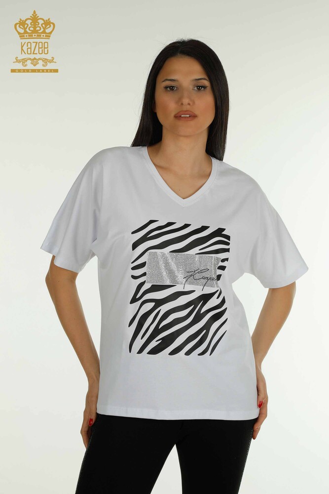 Wholesale Women's Blouse Zebra Striped White - 79457 | KAZEE - 1