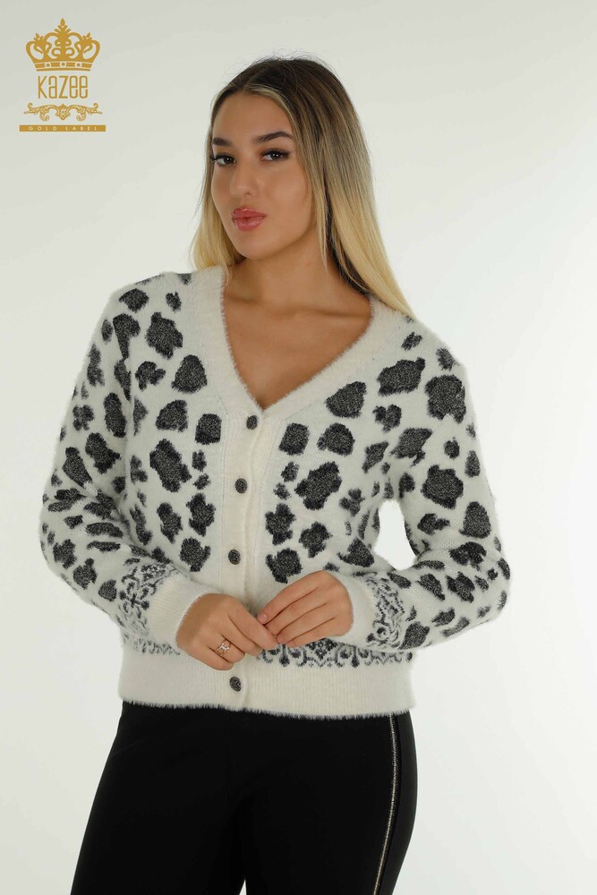 Wholesale Women's Cardigan Angora Leopard Patterned Ecru - 30666 | KAZEE - 1