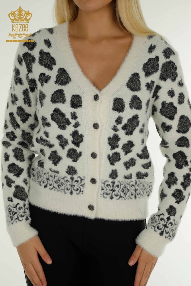 Wholesale Women's Cardigan Angora Leopard Patterned Ecru - 30666 | KAZEE - 2