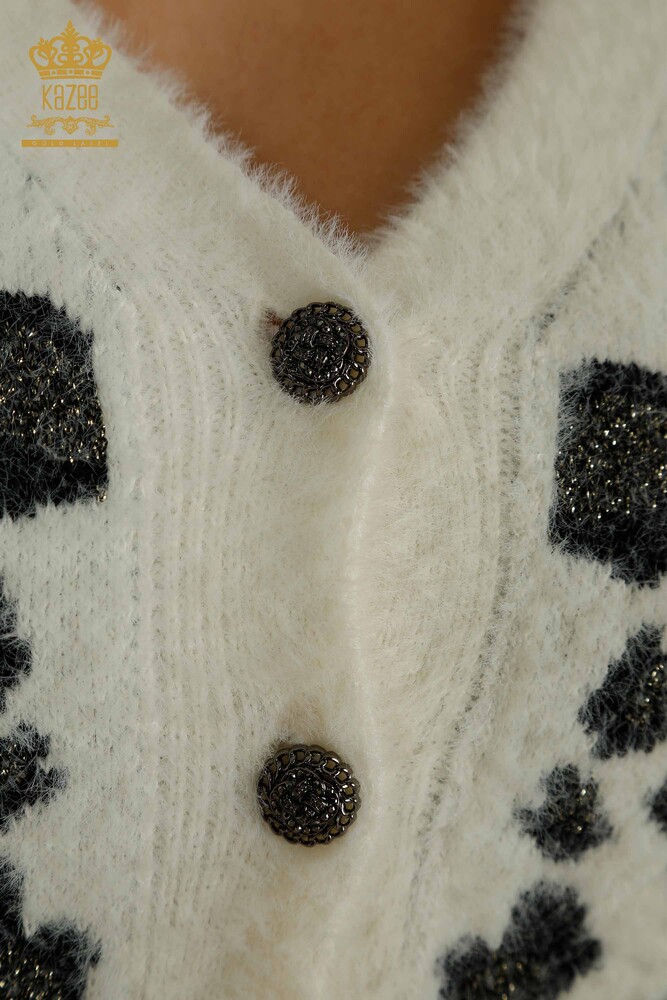 Wholesale Women's Cardigan Angora Leopard Patterned Ecru - 30666 | KAZEE - 4