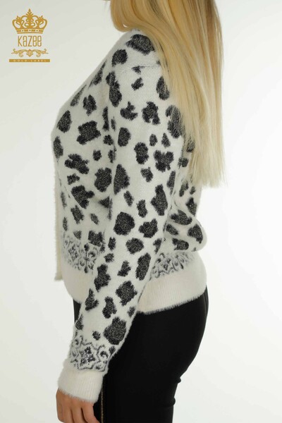 Wholesale Women's Cardigan Angora Leopard Patterned Ecru - 30666 | KAZEE - 5