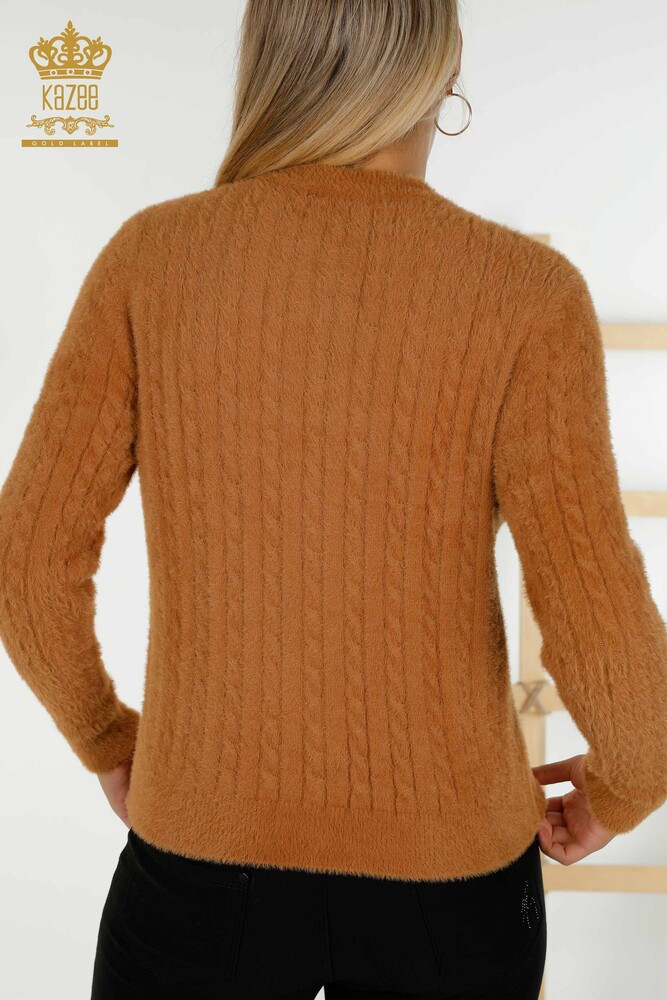 Wholesale Women's Cardigan Angora Woven Brown - 30321 | KAZEE - 5