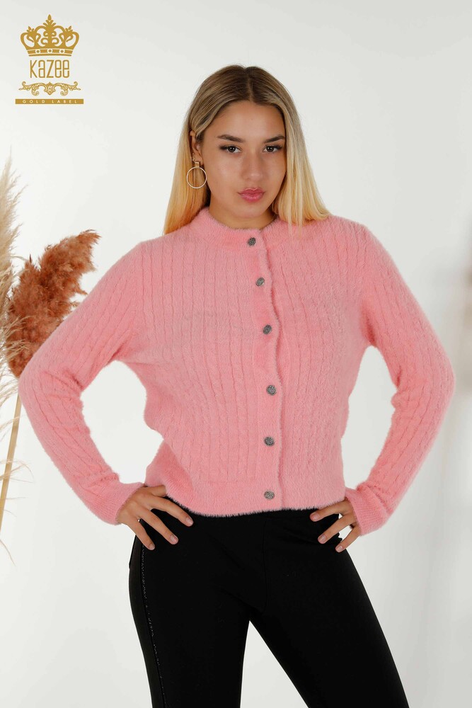 Wholesale Women's Cardigan Angora Knitted Pink - 30321 | KAZEE - 1