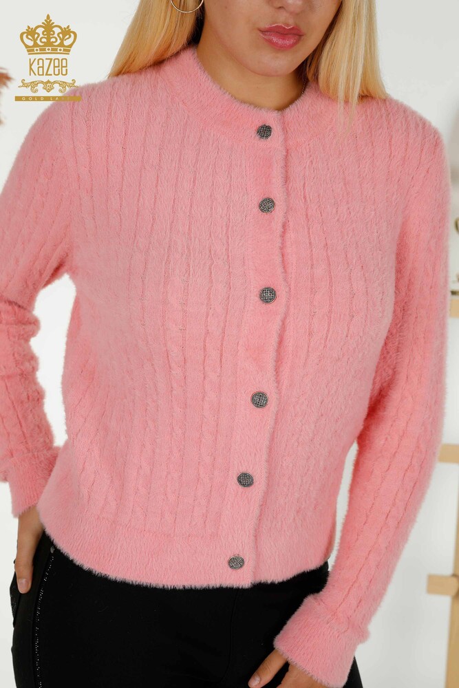 Wholesale Women's Cardigan Angora Knitted Pink - 30321 | KAZEE - 2