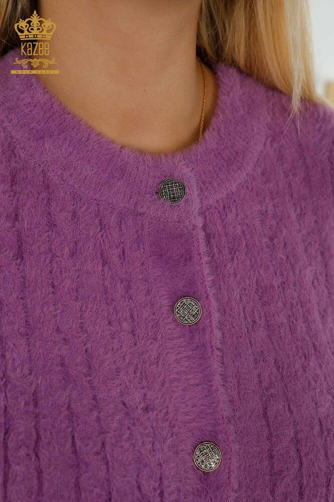 Wholesale Women's Cardigan Angora Knitted Purple - 30321 | KAZEE - 3