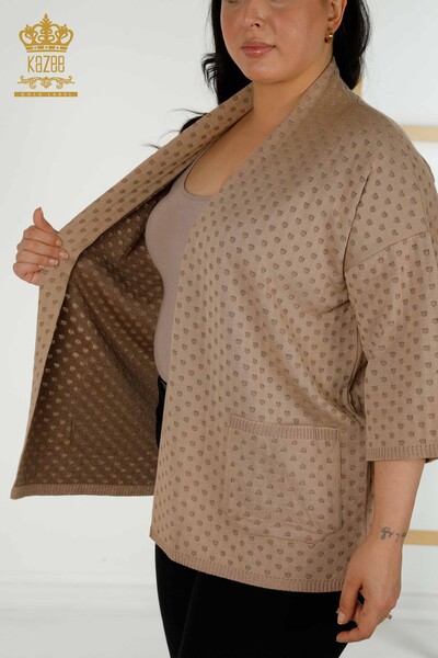 Wholesale Women's Cardigan Pocket Detailed Beige - 30056 | KAZEE - 6