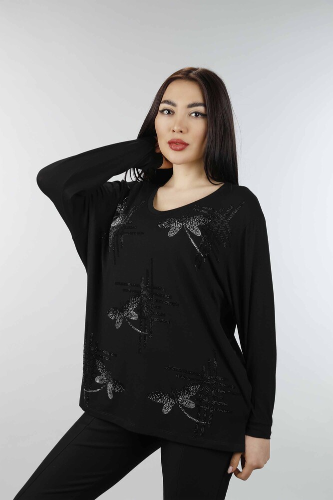 Wholesale Women's Combed Cotton Butterfly Patterned Stone Embroidered - 77840 | KAZEE - 14