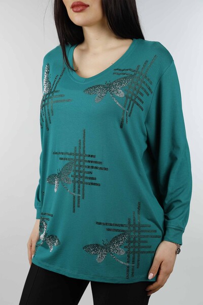 Wholesale Women's Combed Cotton Butterfly Patterned Stone Embroidered - 77840 | KAZEE - 27