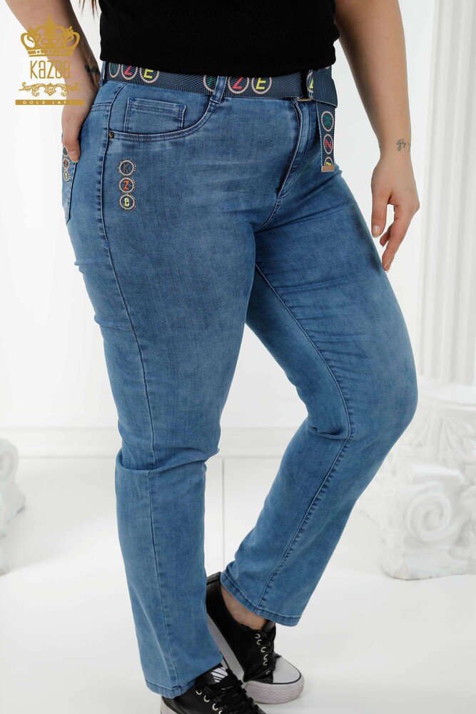 Wholesale Women's Jeans Blue With Belt - 3681 | KAZEE - 2