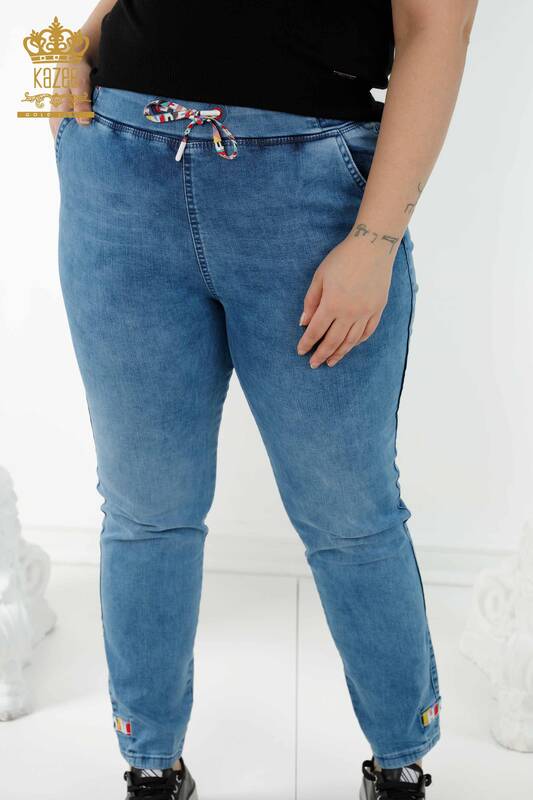 Wholesale Women's Jeans Elastic Waist Blue - 3679 | KAZEE