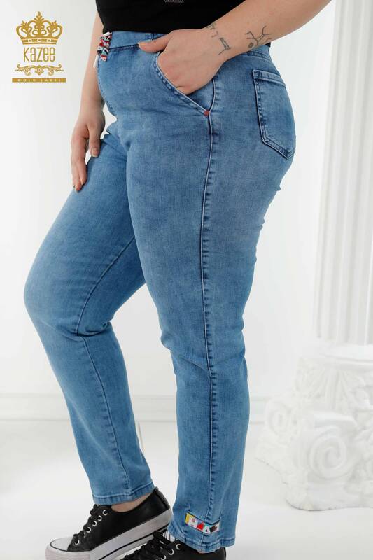 Wholesale Women's Jeans Elastic Waist Blue - 3679 | KAZEE