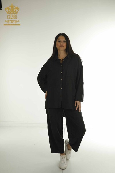 S&M - Wholesale Women's Double Suit with Pocket Black - 2402-211670 | S&M