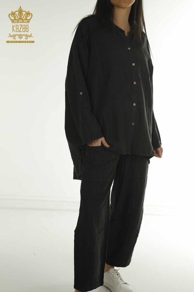 S&M - Wholesale Women's Double Suit with Pocket Black - 2402-211670 | S&M (1)