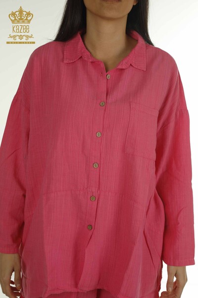 Wholesale Women's Double Suit with Pocket Fuchsia - 2402-211670 | S&M - Thumbnail (2)