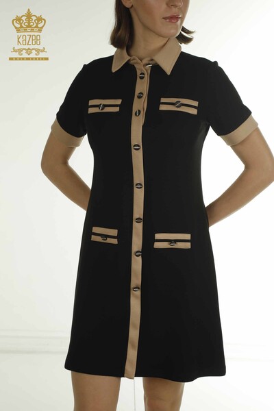 Wholesale Women's Dress Button Detailed Black Camel - 17701 | KAZEE - 4