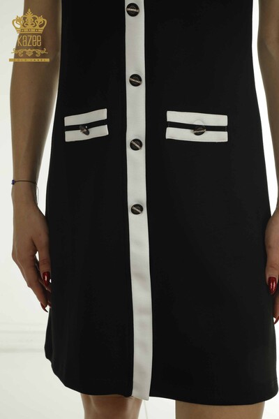 Wholesale Women's Dress Button Detailed Black and White - 17701 | KAZEE - Thumbnail