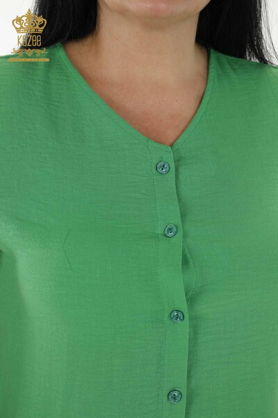 Wholesale Women's Dress - Button Detailed - Green - 20383